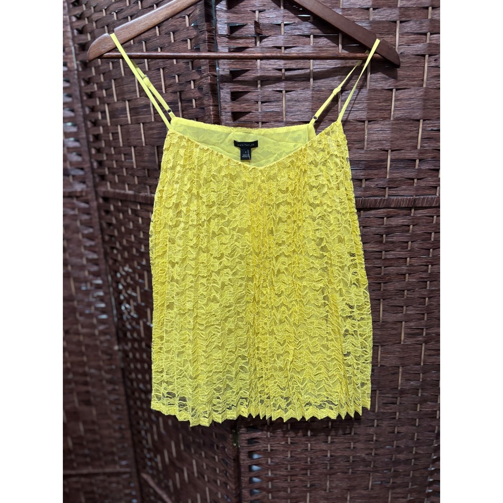 Loft Cami Top Womens Small Accordian‎ pleat lace Sleeveless Lined Blouse